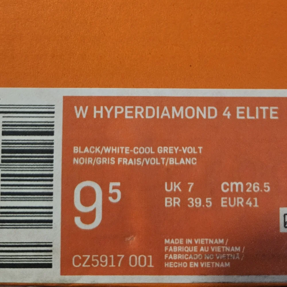 Nike Hyperdiamond 4 Elite Metal Fastpitch Softball Cleats: BLACK/GRAY: NIB: 9.5